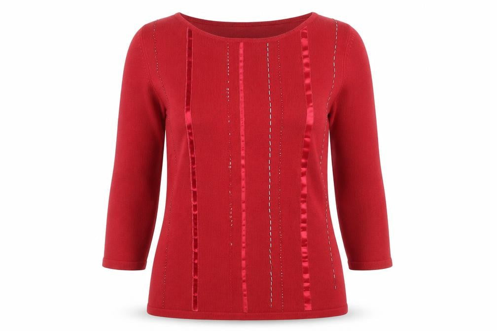 Marks and Spencer Womens Red Boat Neck Acrylic Pullover Jumper Size 8 - Beaded