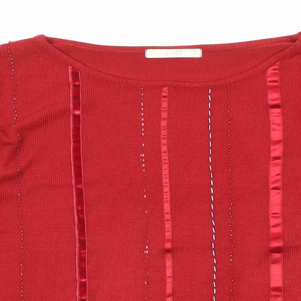 Marks and Spencer Womens Red Boat Neck Acrylic Pullover Jumper Size 8 - Beaded