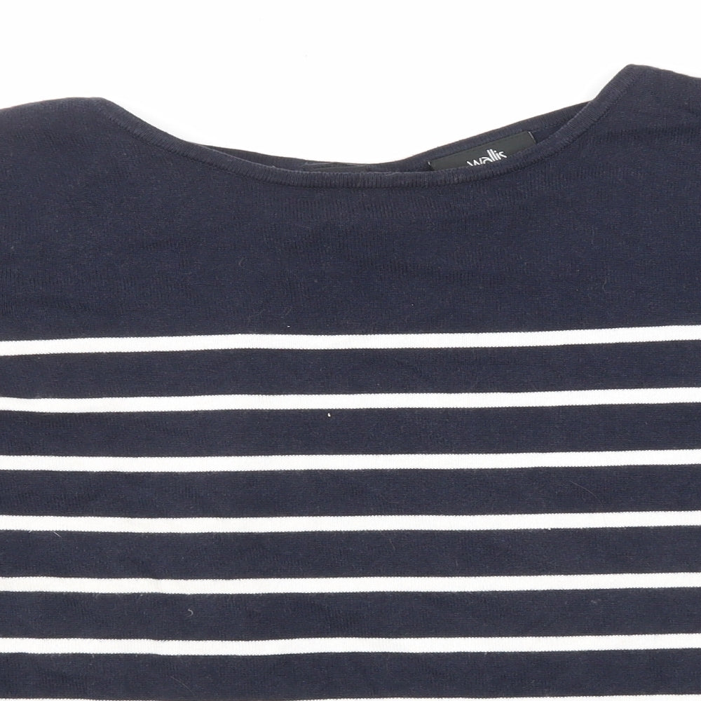 Wallis Womens Blue Round Neck Striped Cotton Pullover Jumper Size M