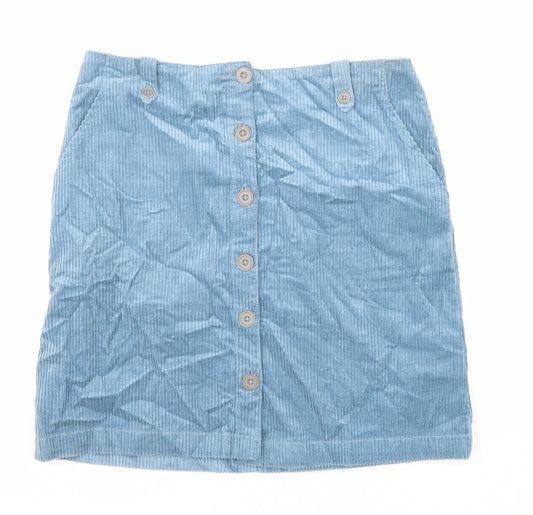 Monsoon Womens Blue Cotton A-Line Skirt Size 12 Button