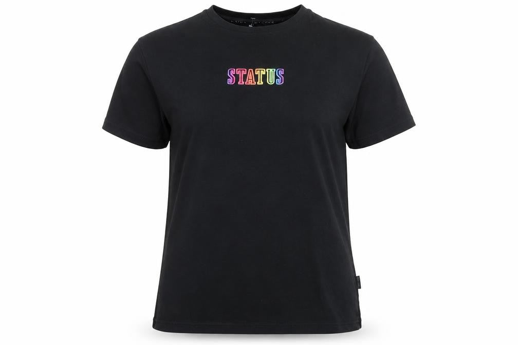 Status Womens Black Cotton Basic T-Shirt Size S Round Neck