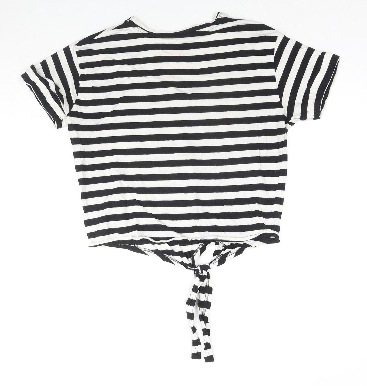 Love Island Womens Black Striped Cotton Basic T-Shirt Size 10 Round Neck - Future Islander