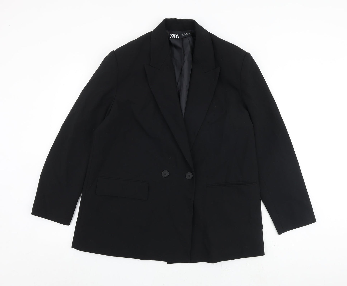 Zara Womens Black Jacket Blazer Size L Button