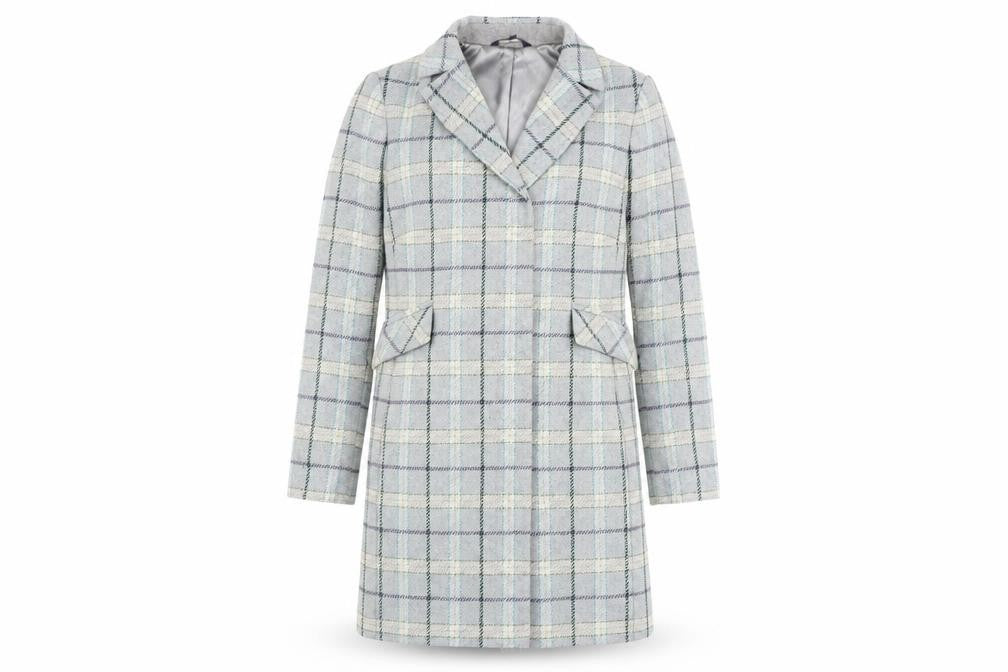 Marks and Spencer Womens Blue Check Overcoat Coat Size 12 Button