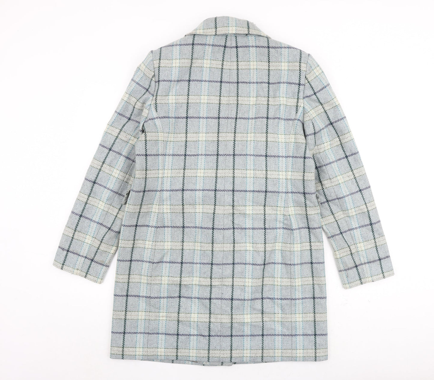 Marks and Spencer Womens Blue Check Overcoat Coat Size 12 Button