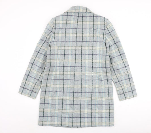 Marks and Spencer Womens Blue Check Overcoat Coat Size 12 Button