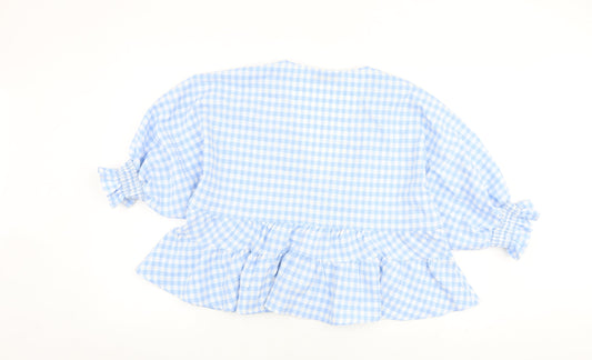 ASOS Womens Blue Check Polyester Basic Blouse Size 10 V-Neck