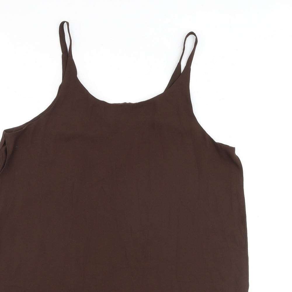 Dorothy Perkins Womens Brown Polyester Basic Tank Size 14 V-Neck