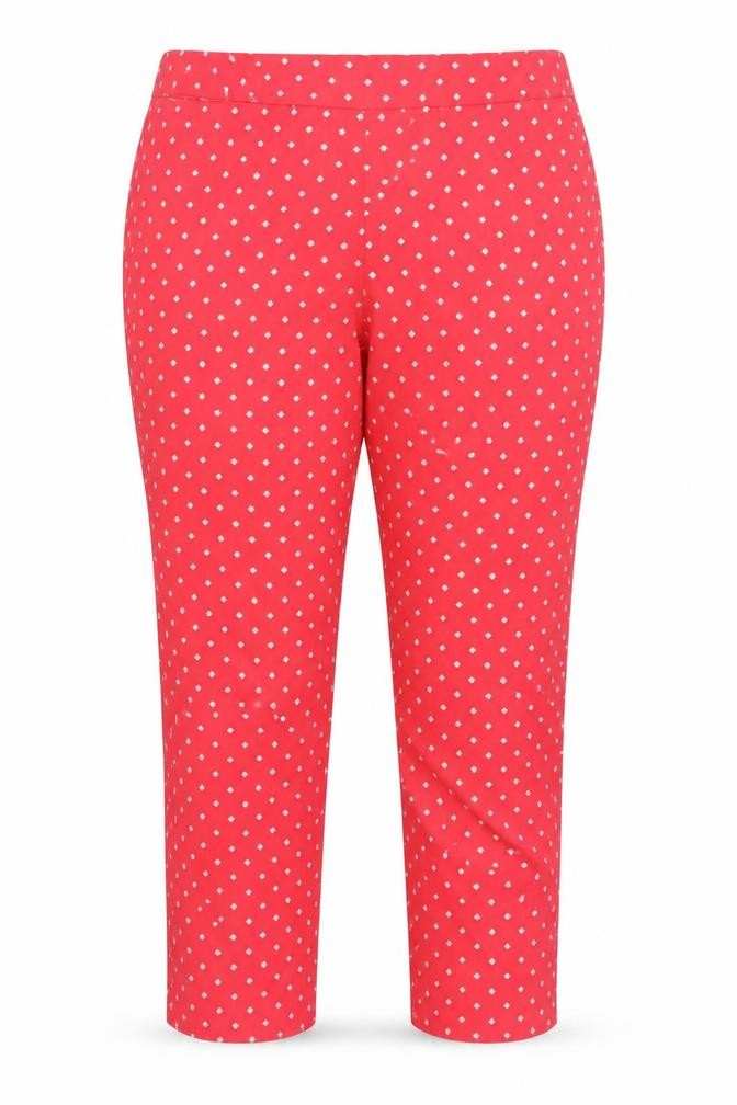 Marks and Spencer Womens Red Floral Cotton Trousers Size 12 L23 in Regular Zip