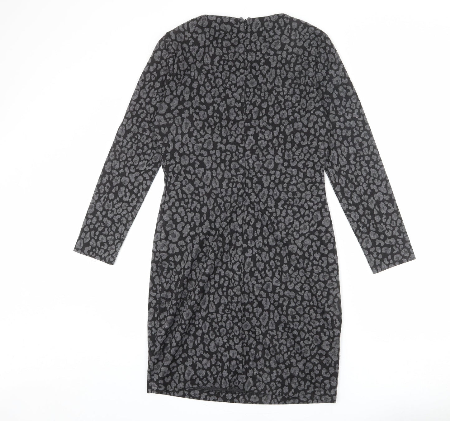 Mango Womens Grey Animal Print Polyester Sheath Size L Round Neck Zip - Leopard Print