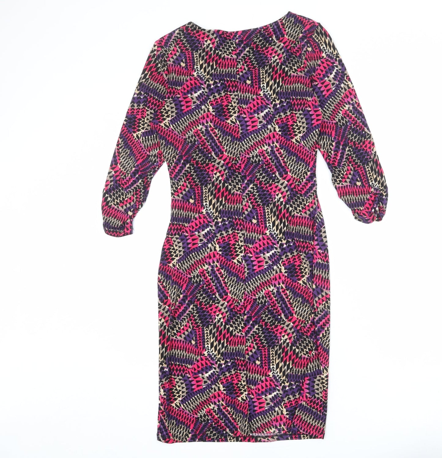 Per Una Womens Multicoloured Geometric Polyester Sheath Size 10 Square Neck Pullover - Asymmetric Neckline