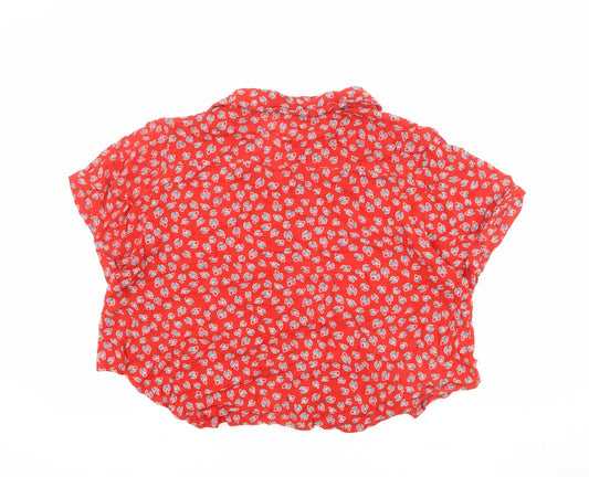 Patrons of Peace Womens Red Geometric Viscose Cropped Button-Up Size S Collared