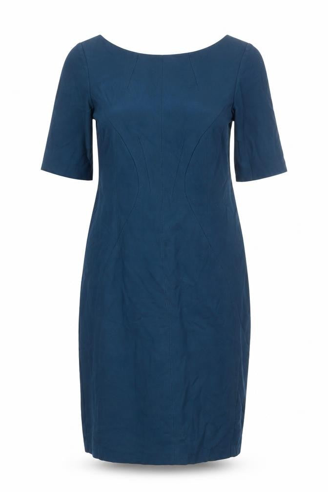Monsoon Womens Blue Viscose Sheath Size 14 Boat Neck Zip