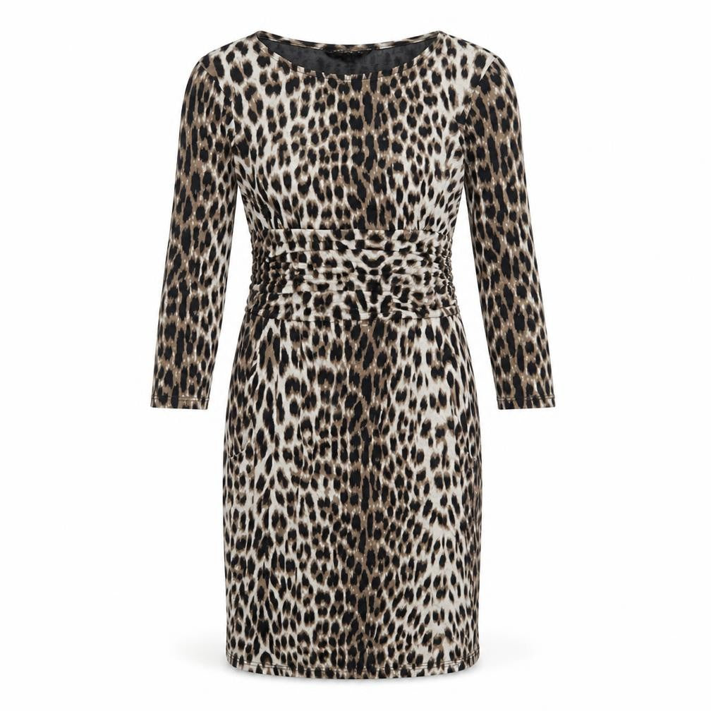 Dorothy Perkins Womens Beige Animal Print Viscose Sheath Size 8 Round Neck Pullover - Leopard Print
