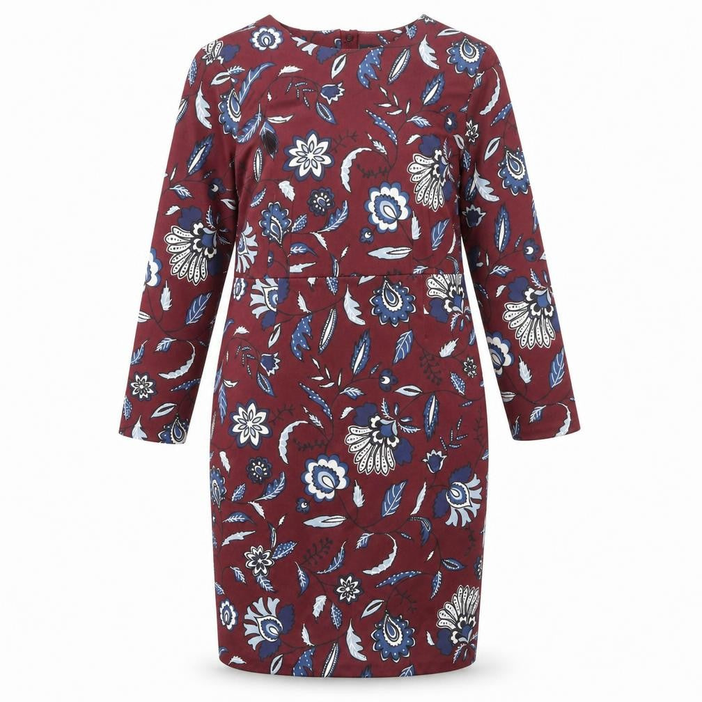 Front view of Autograph women’s red floral polyester sheath, size UK 16, round neck zip