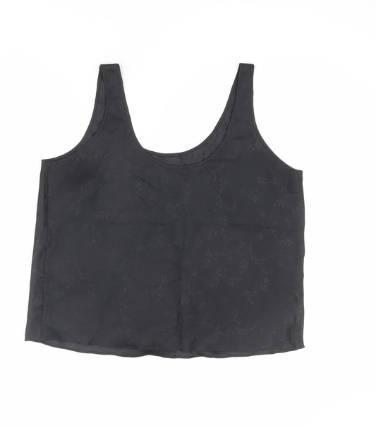 St Michael Womens Black Geometric Polyester Basic T-Shirt Size 16 Scoop Neck - Leaf Print