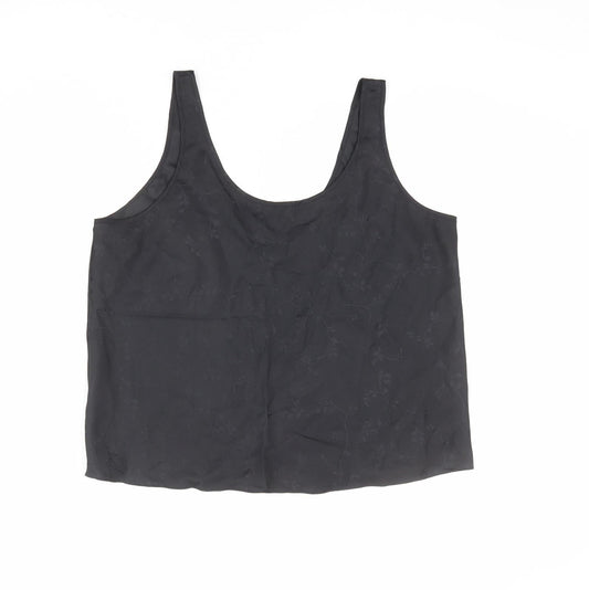 St Michael Womens Black Geometric Polyester Basic T-Shirt Size 16 Scoop Neck - Leaf Print