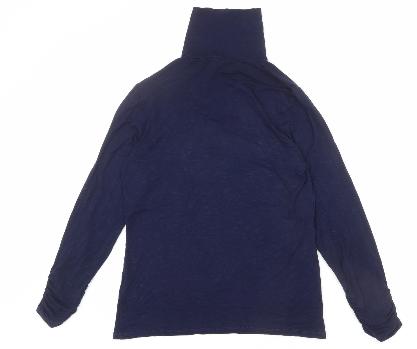 Marble Womens Blue Viscose Basic T-Shirt Size 10 High Neck - Button Detail