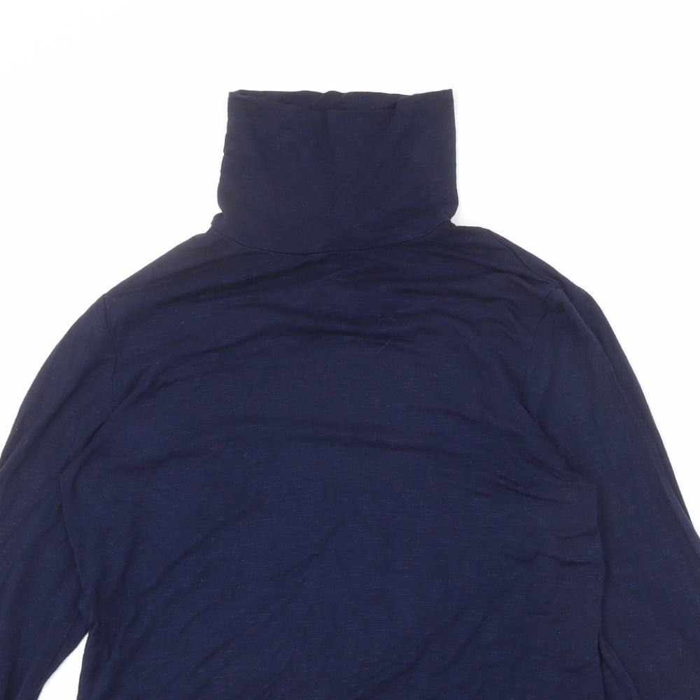 Marble Womens Blue Viscose Basic T-Shirt Size 10 High Neck - Button Detail