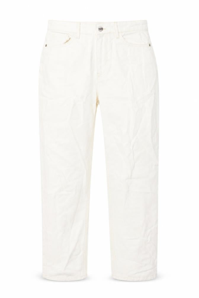 Front view of I SAW IT FIRST women’s ivory cotton mom jeans, size UK 10, 27-inch leg regular button