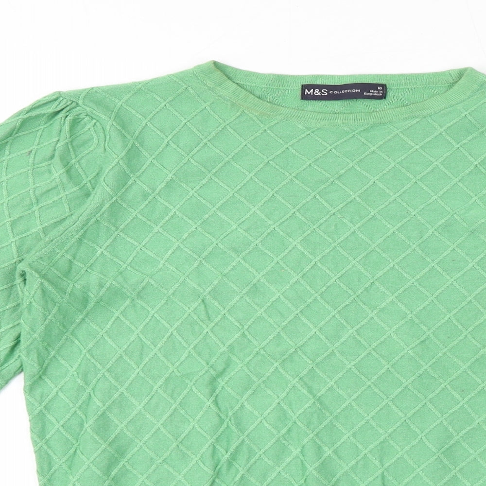 Marks and Spencer Womens Green Crew Neck Argyle/Diamond Viscose Pullover Jumper Size 10
