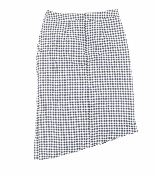 Topshop Womens Blue Check Cotton Straight & Pencil Skirt Size 12 Zip - Asymmetric Gingham Ruffle