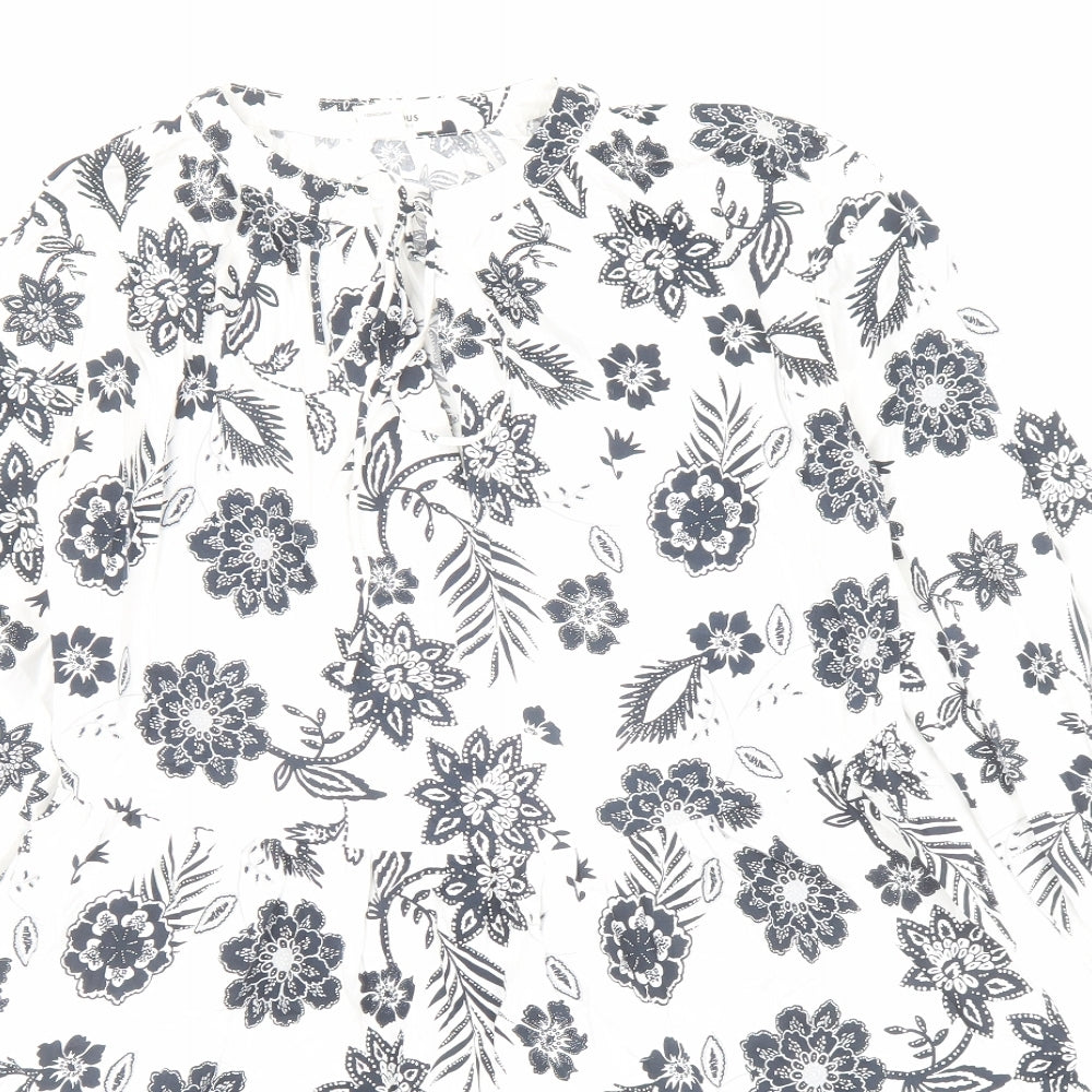 Glamorous Womens White Floral Cotton A-Line Size 6 V-Neck Pullover