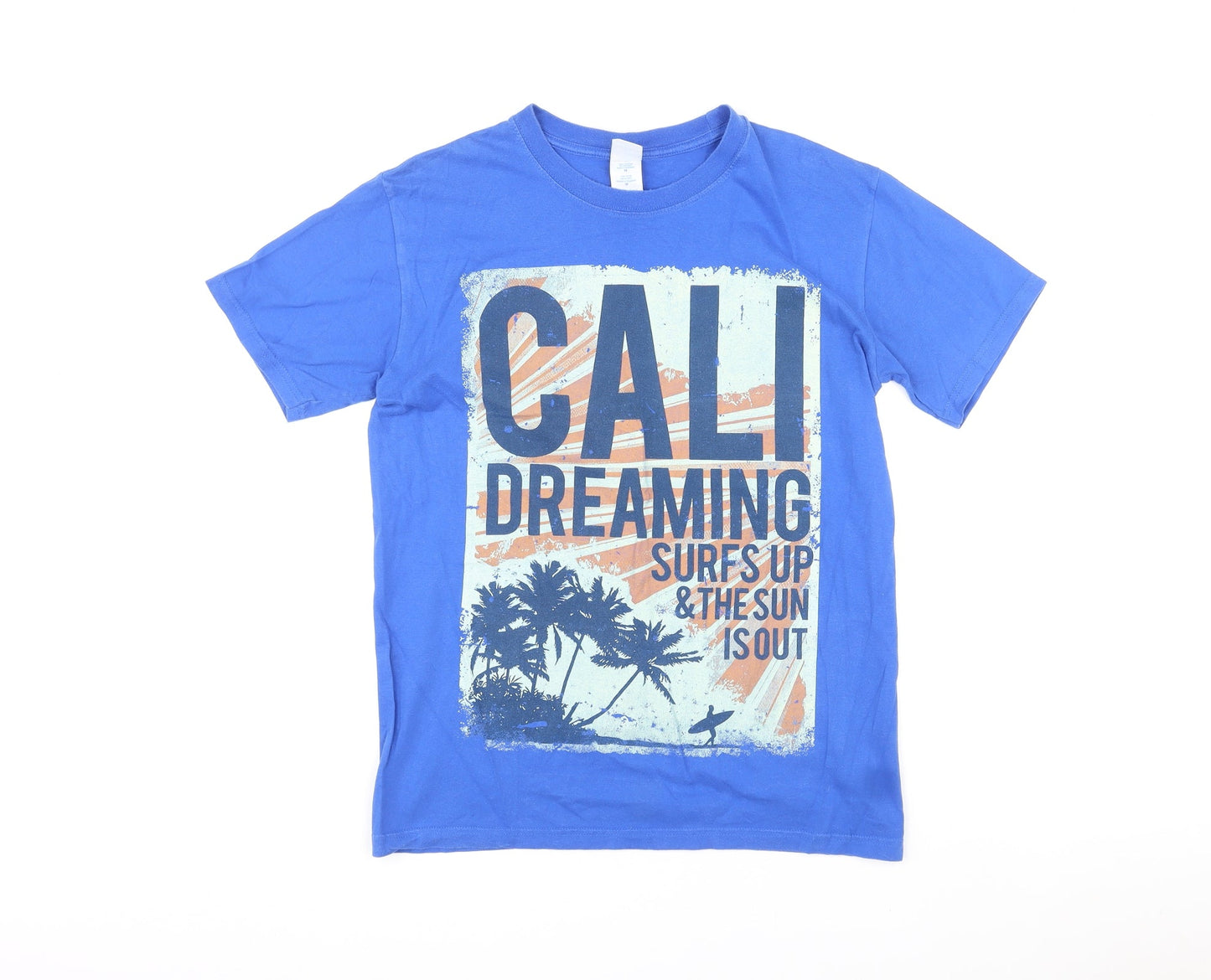 Gildan Mens Blue Cotton T-Shirt Size M Round Neck - Cali Dreaming