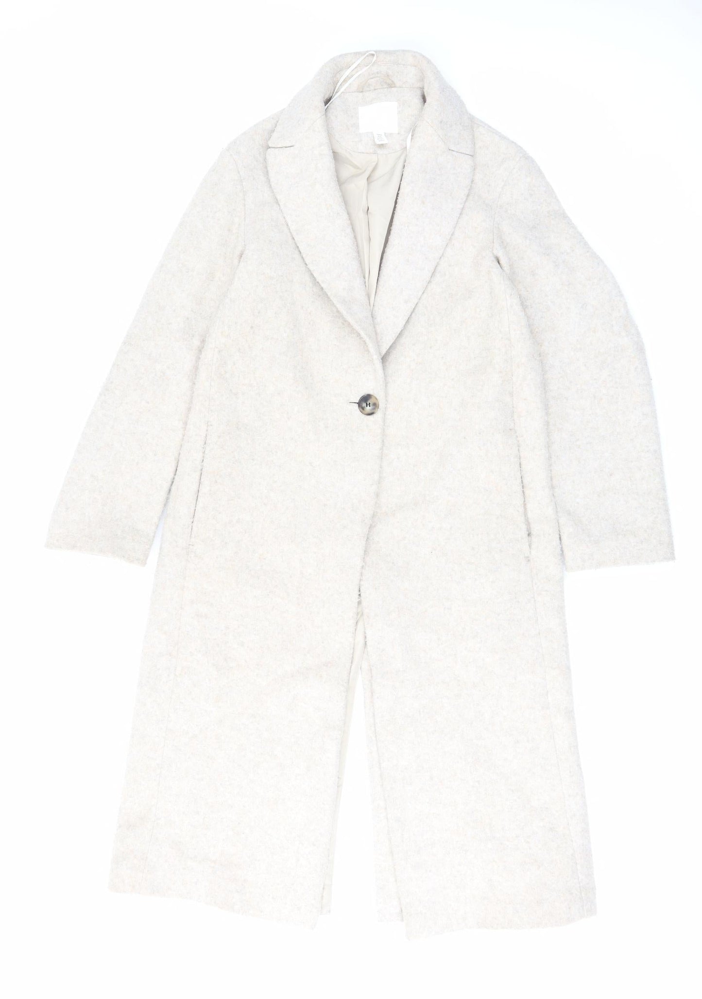 H&M Womens Beige Overcoat Coat Size XS Button