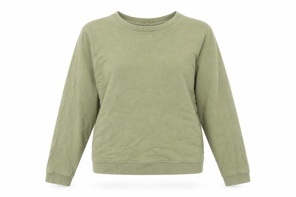 Front view of ASOS women’s green cotton pullover sweatshirt, size UK 6, pullover