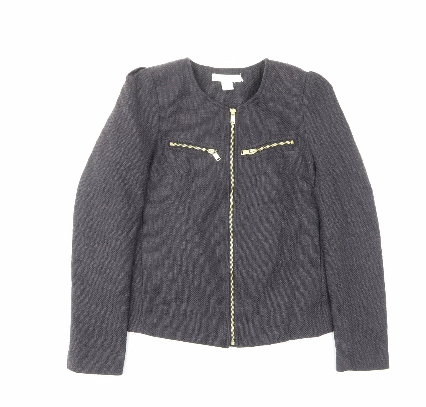H&M Womens Blue Jacket Size 6 Zip - Zips, Pleated back