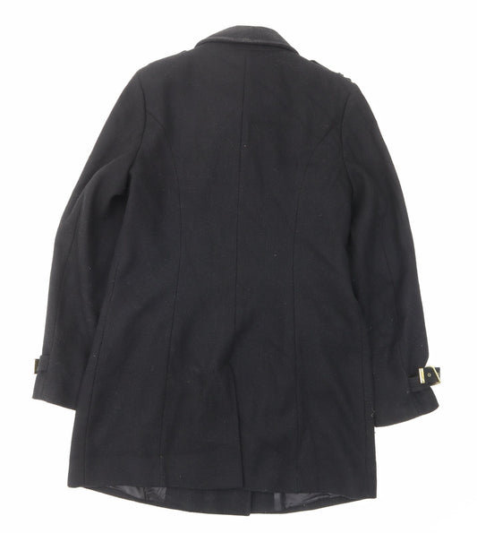 New Look Womens Black Overcoat Coat Size 14 Button - Pockets