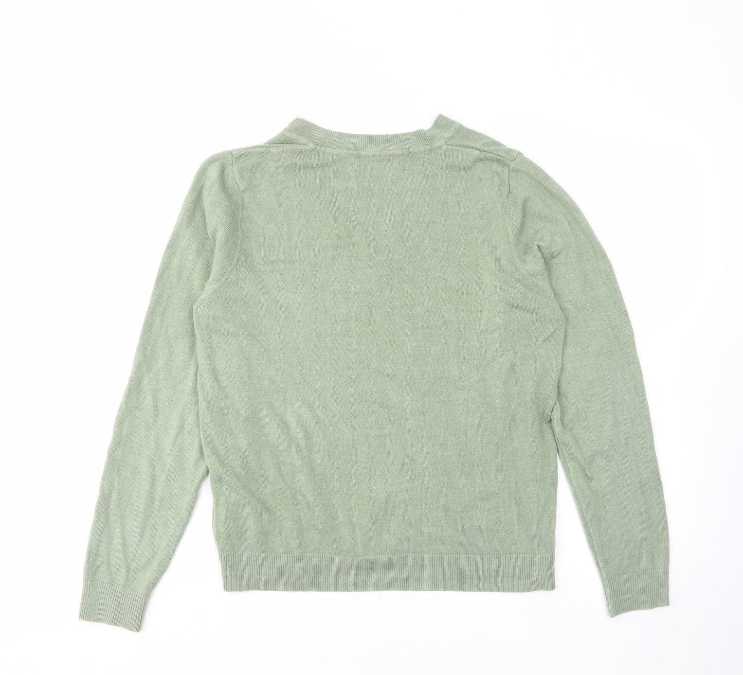 Marks and Spencer Womens Green V-Neck Acrylic Pullover Jumper Size M