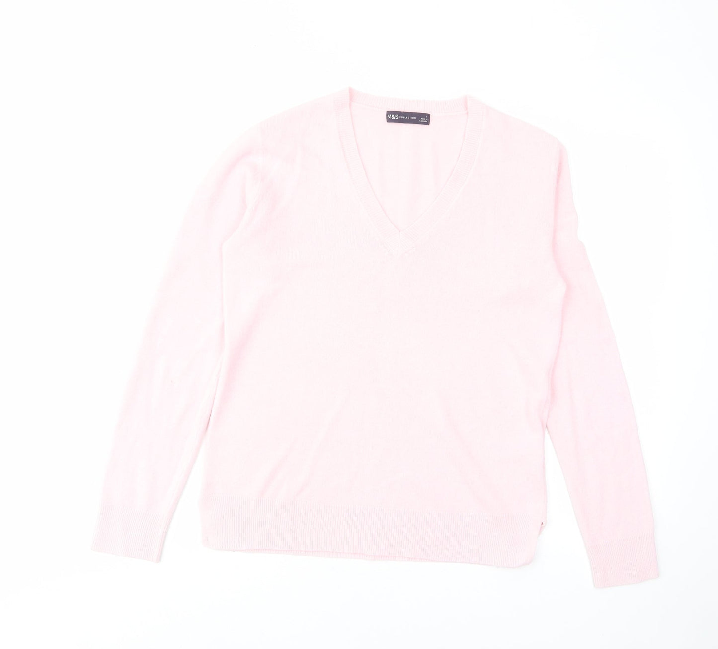 Marks and Spencer Womens Pink V-Neck Acrylic Pullover Jumper Size 8
