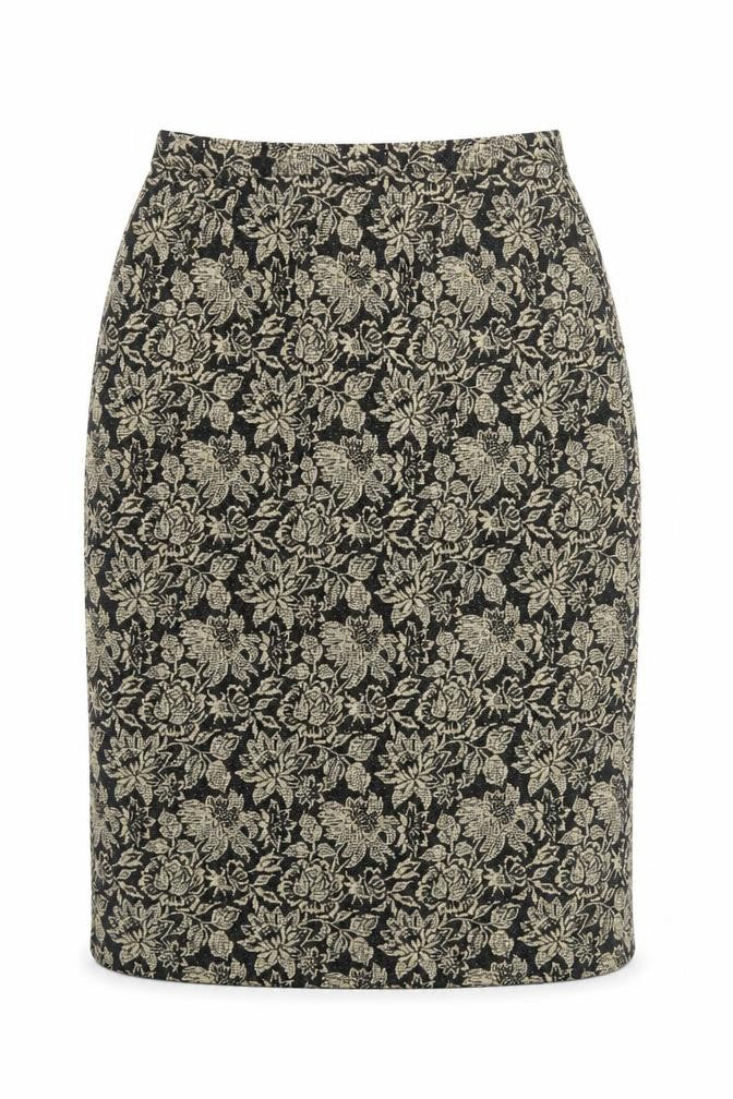Tricosa Womens Gold Floral Polyester A-Line Skirt Size 26 in Zip