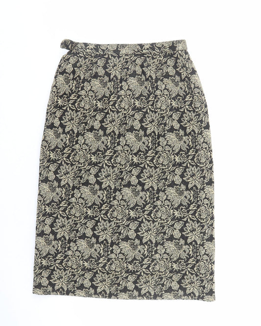 Tricosa Womens Gold Floral Polyester A-Line Skirt Size 26 in Zip