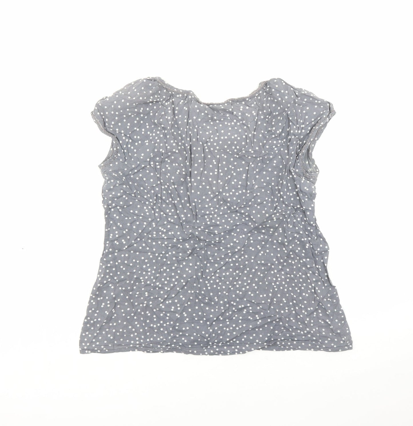 Monsoon Womens Grey Polka Dot Cotton Basic Blouse Size 12 Round Neck