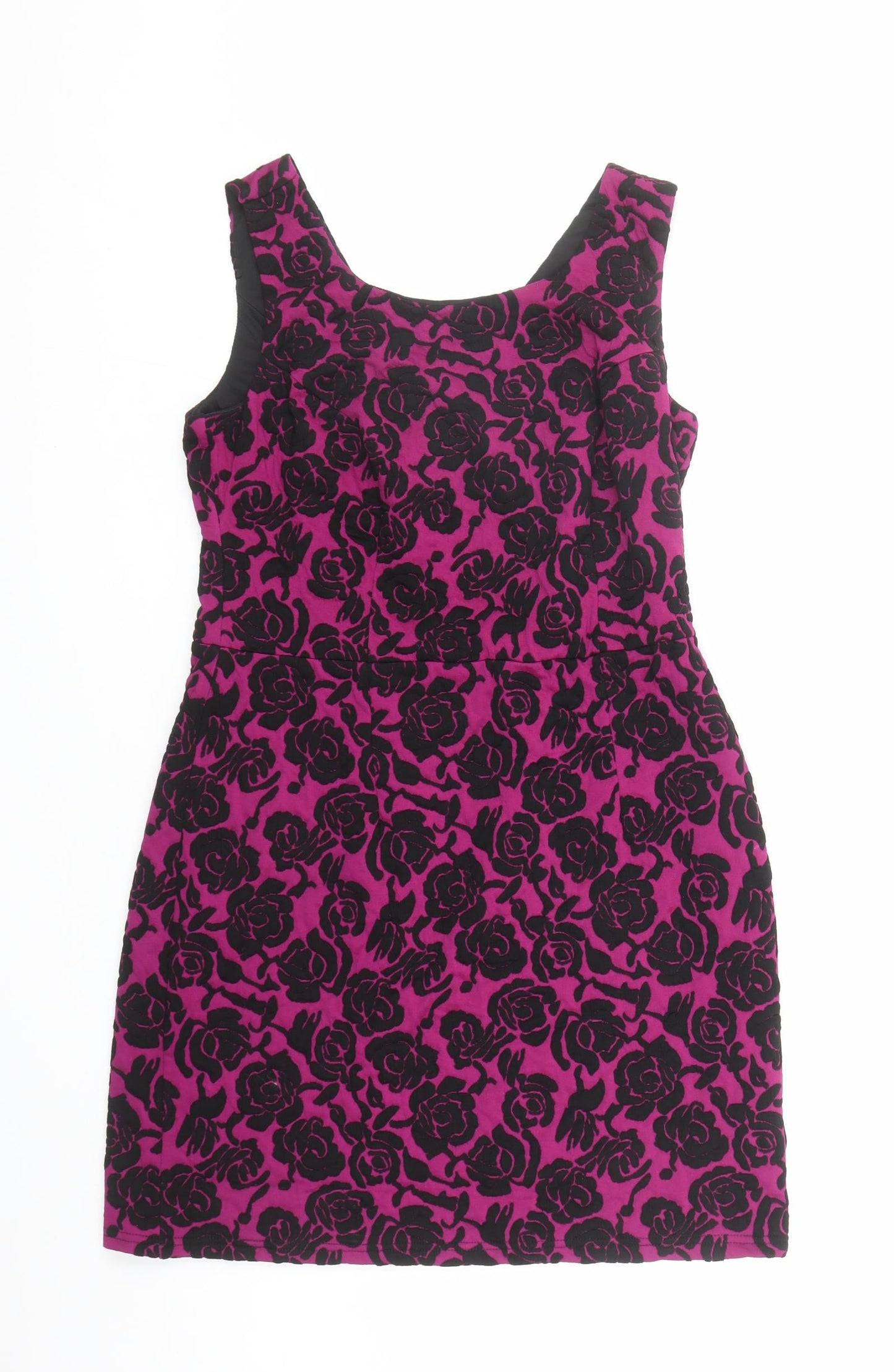 Pepperberry Womens Purple Floral Polyester Shift Size 14 Round Neck Zip