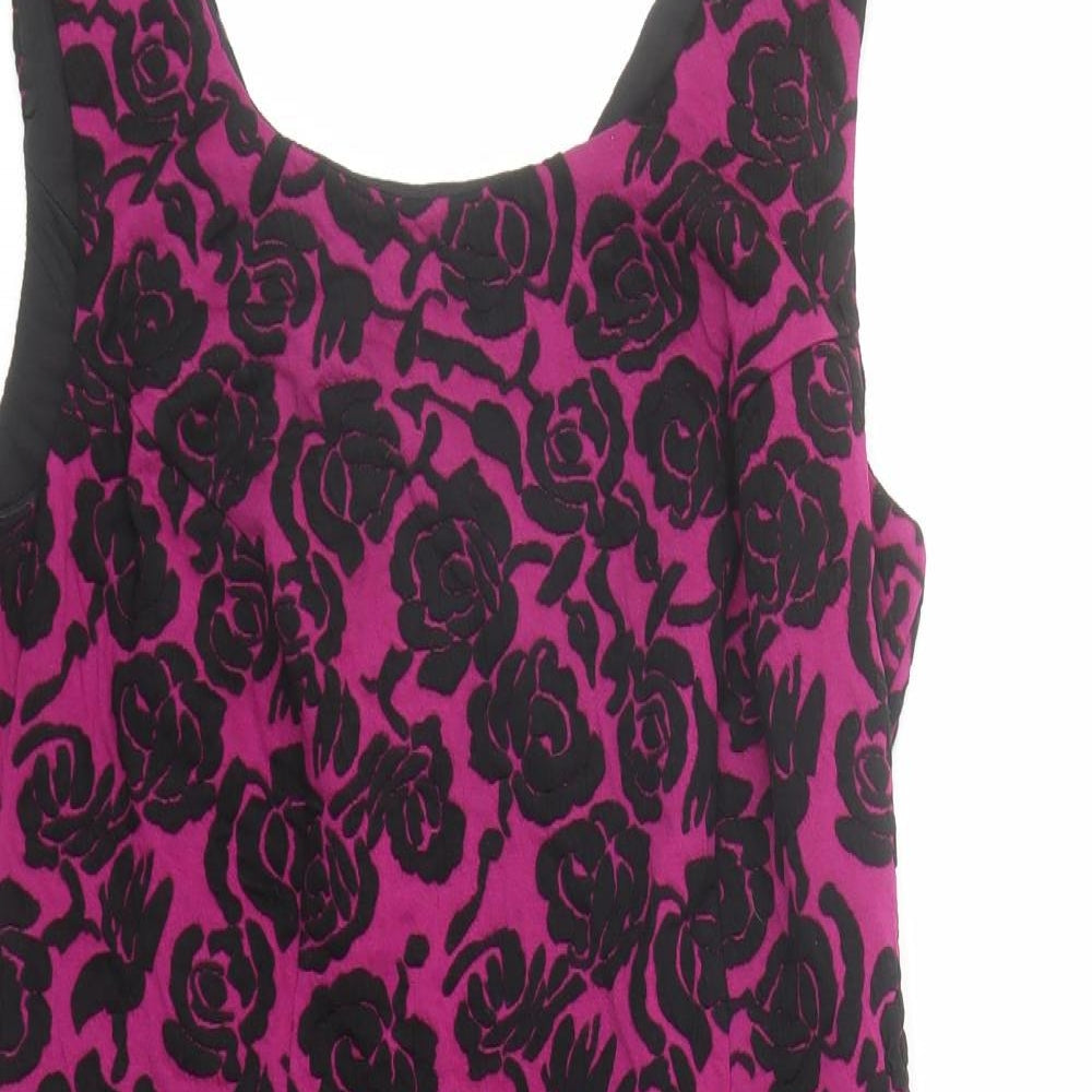 Pepperberry Womens Purple Floral Polyester Shift Size 14 Round Neck Zip