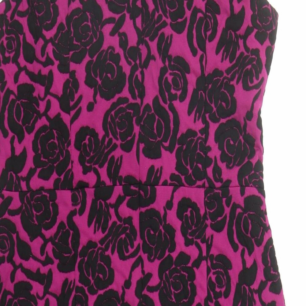 Pepperberry Womens Purple Floral Polyester Shift Size 14 Round Neck Zip