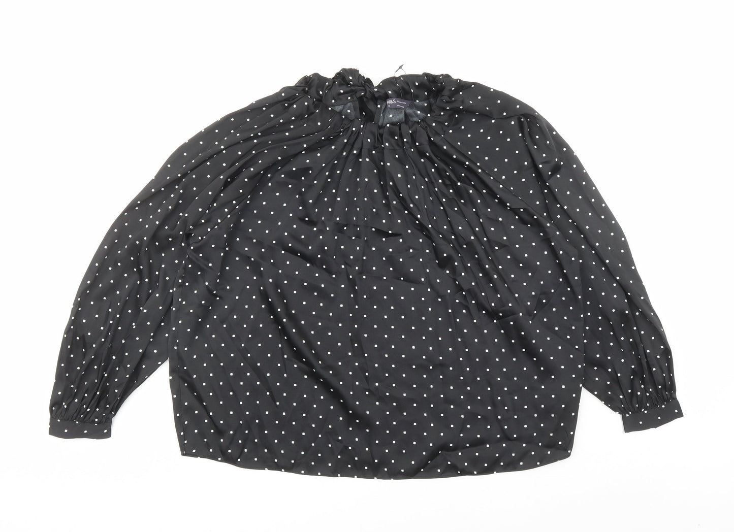 Marks and Spencer Womens Black Geometric Polyester Basic Blouse Size 12 Round Neck