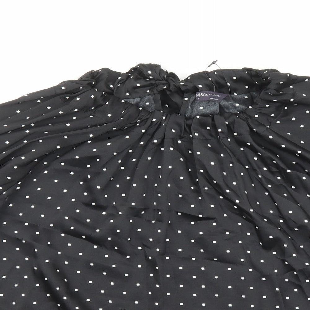 Marks and Spencer Womens Black Geometric Polyester Basic Blouse Size 12 Round Neck