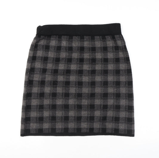 Adrienne Vittadini Womens Grey Plaid Acrylic Mini Skirt Size M - Elastic Waist
