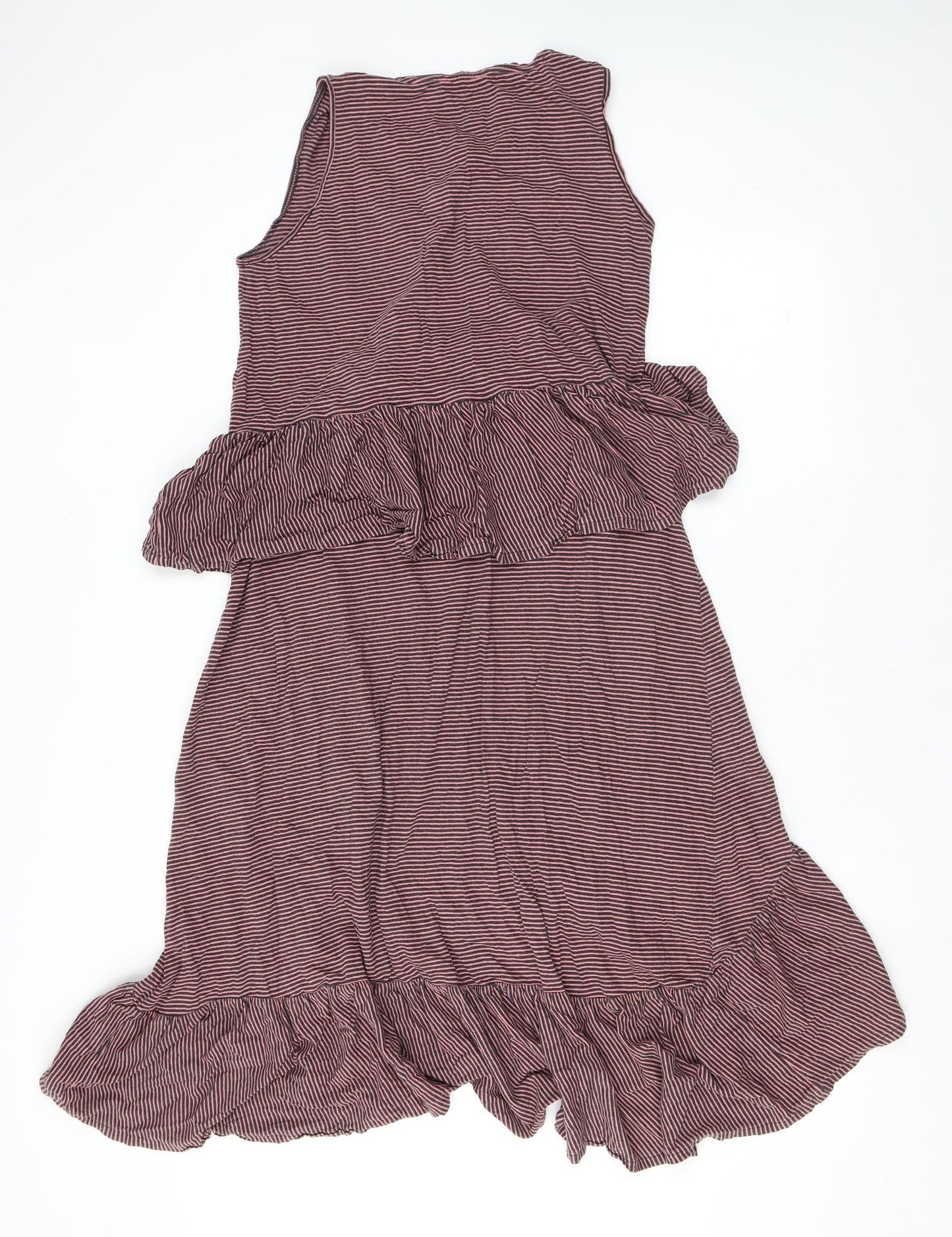 Zara Womens Pink Striped Cotton A-Line Size S Round Neck - Ruffle