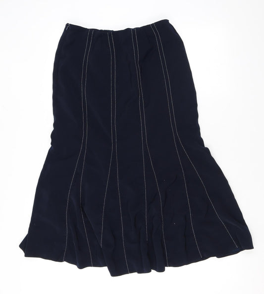 Maureen Short Womens Blue Striped Polyester Trumpet Skirt Size 12 Zip - Contrast Stitching