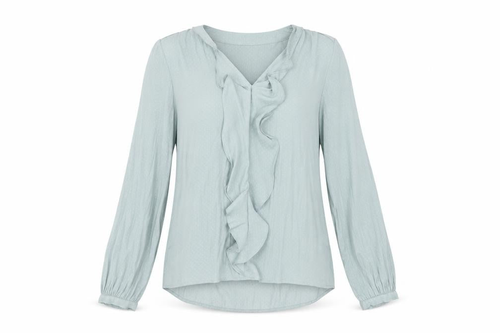 Monsoon Womens Blue Polka Dot Polyester Basic Blouse Size 10 V-Neck - Ruffle