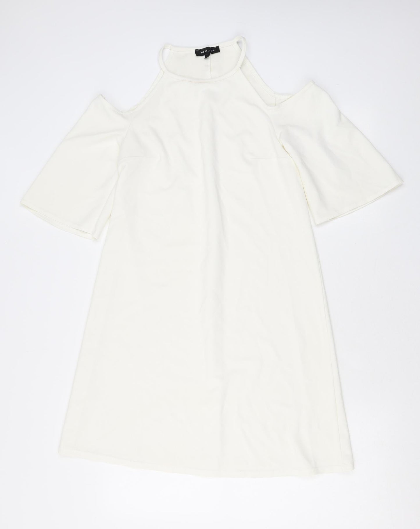 New Look Womens White Polyester Mini Size 8 Halter Pullover - Cold Shoulder