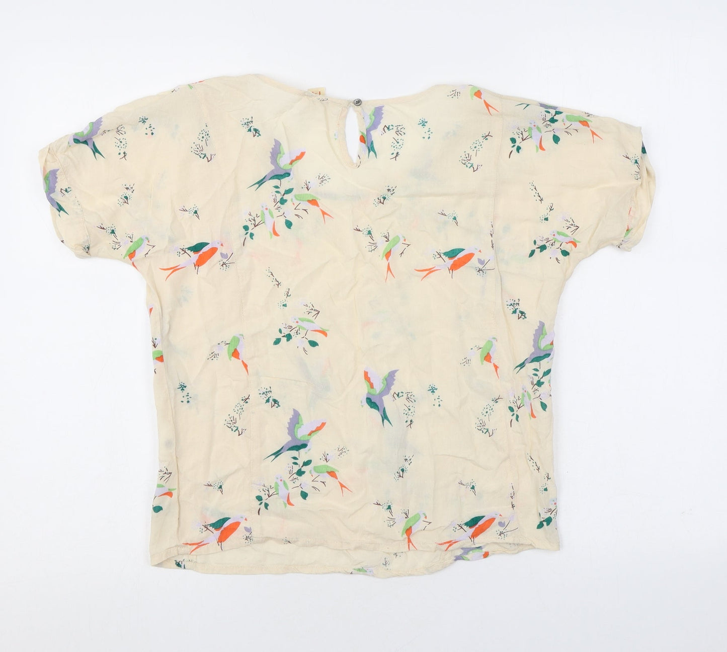 Bellerose Womens Beige Geometric Polyester Basic Blouse Size 14 Round Neck - Birds Flower Pattern