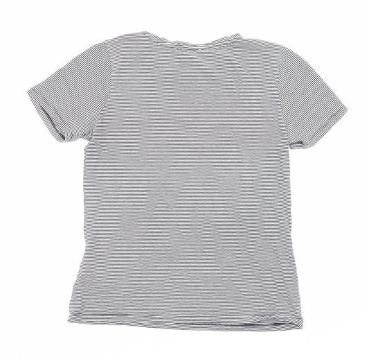 Warehouse Womens Black Striped Cotton Jersey T-Shirt Size 8 Round Neck - Lips