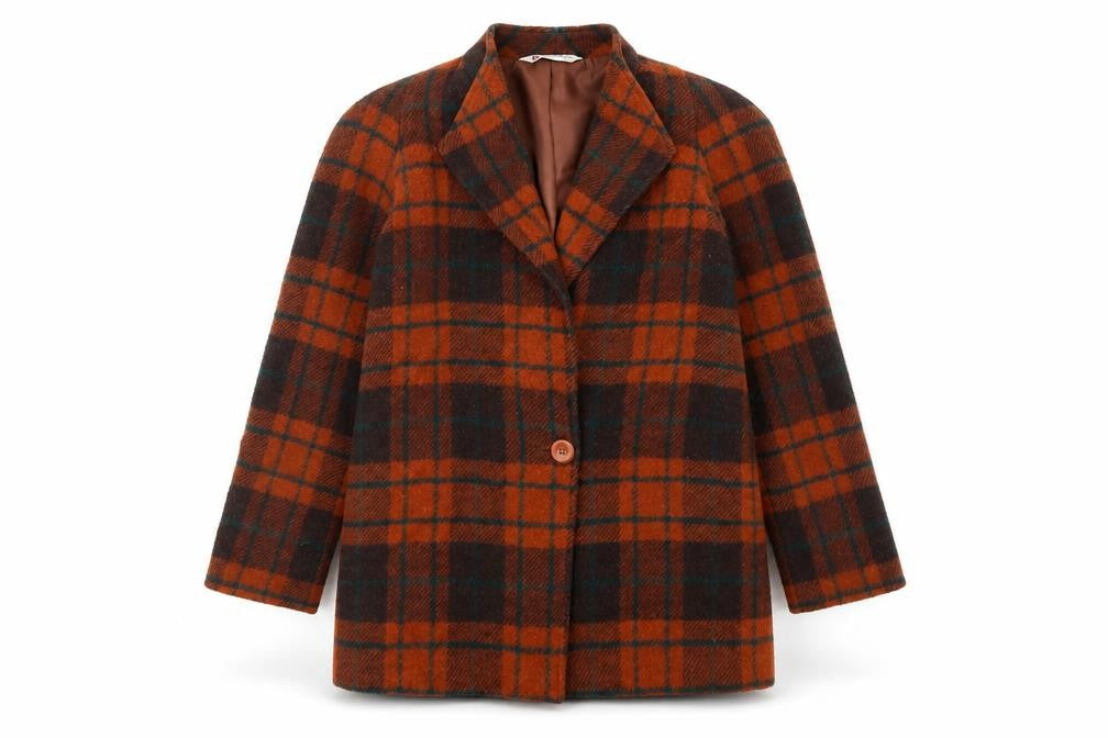 Yves Daincourt Womens Multicoloured Plaid Overcoat Coat Size 10 Button